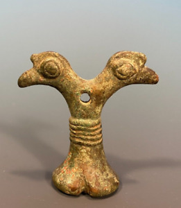 Fine Rare Persian Luristan Bronze Seal With Bird Heads Ca 1st Millenium Bc