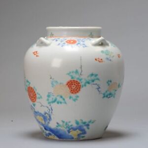 Antique Edo Period 17c Japanese Porcelain Kakiemon Jar Flowers Enamel
