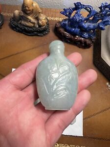 Vintage Chinese Carved Jadeite Jade Snuff Bottle