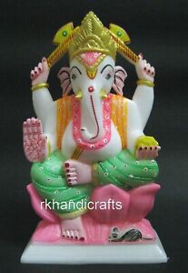 11 Inches Hand Carving Work Lord Ganesh Ji Murti Beautiful White Marble Vinayaka