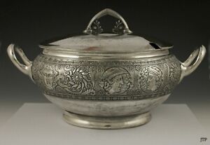 Antique C1890 Silver Plate Rogers Assyrian Head Covered Soup Tureen