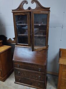 Antique Victorian Walnut Secretary Desk With Glass Doors