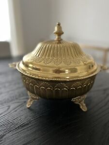 Vintage Brass Bowl With Lid Footed Temple Bowl Indian Brass