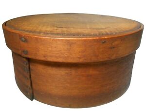 Early Mid 19th C New England Primitive Antique Trnd Bentwood 8 Pantry Box W Lid