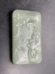 Chinese Qiemo Nephrite Jade Plaque Phoenix Bird Pendant 38g