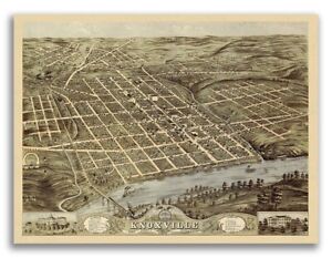 Bird S Eye View 1871 Knoxville Tennessee Vintage Style City Map 18x24