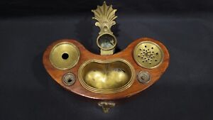 Antique 18th Century Louis Xv Wood Bronze Candleholder And Inkwell