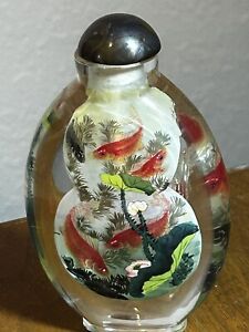 Antique Chinese Peking Glass Colorful Fish Snuff Bottle 19th Century Qing
