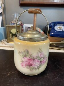 Staffordshire Pottery Floral Decorated Biscuit Jar English 20th Century Roses