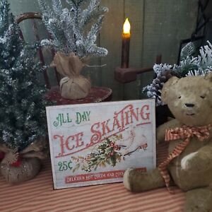 Primitive Victorian Vintage Retro Style Christmas All Day Ice Skate 25 Cent Sign