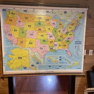 Large Vintage Double Pull Down School Maps Usa And World 5 Foot Wide