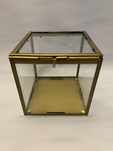 Vintage Glass Brass Hinged Display Case Curio 6 25 X 6 