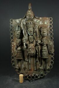 African Benin Bronze Royal Wall Plaque Nigeria Benin City Tribal Art Crafts