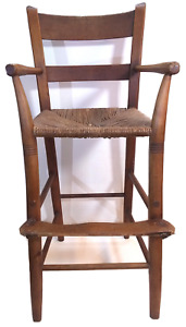 Early To Mid 19th Century Slat Back Child S High Chair With Rush Seat