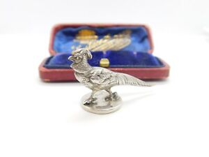 Edwardian Sterling Silver Pheasant Form Seal Stamp Antique 1909 Chester