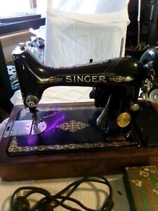 1927 Singer Model 99 Sewing Machine In Brentwood Case Orig Cord Oil Can 