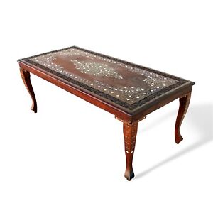 Antique Anglo Indian Carved Inlaid Rosewood Coffee Table