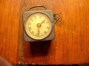 Antique German Victorian Brass Enamel Carriage Clock Sewing Tape Measure