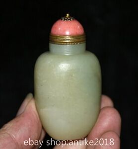 3 Rare Old Chinese Natural Hetian Jade Carved Dynasty Palace Snuff Bottle