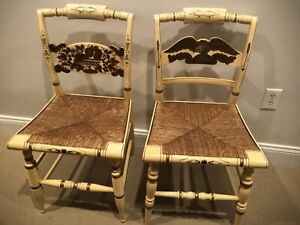 L Hitchcock White Dining Chair 2 Chairs 1 Eagle And 1 Harvest With Rush Seat