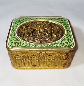 Antique French Bronze And Enameled Gilt Covered Box Cedar Lined Circa 1890
