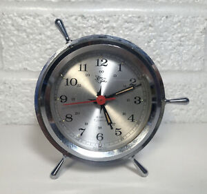 Vintage Chrome Tide Time Nautical Ship Wheel Clock 8 Day 7 Jewel Germany