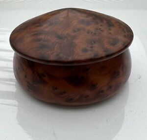 Moroccan Thuya Burl Wood Box Or Bowl Lid Closure Circular 9x7cm Pre Owned Vgc
