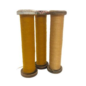 Wood Mill Bobbins 3 For Weaving Textiles Antique Yellow Wool Industrial Spool 7 