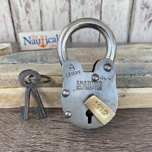 Old Style Iron Lock And Keys W Brass Keyhole Cover Silver Rms Titanic