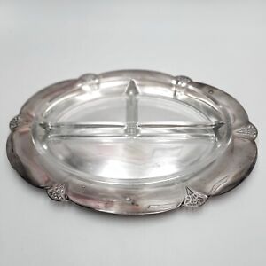 Vintage Wm Rogers Set 411 Silverplate Serving Tray Glass Section Platter Oval