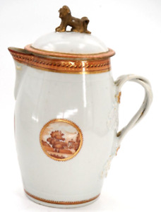 18th C Qianlong Sepia Armorial Chinese Export Cider Jug 10 Inch In Height