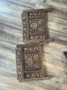 Antique Hand Carved Rose Wood Gate Wood Panels Upcycle Salvage Art