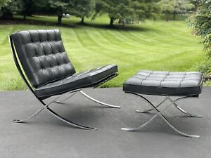 Knoll Barcelona Chair Ottoman Black Stamped 100 Authentic