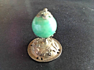 19th Century China Qing Mandarin Hat Rank Jade Color Badge Finial Small