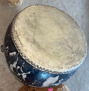 Antique Skin Drum Hand Craft Think 1800 S Temple Instrument Notice Nails Age 