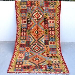 7x4 Handmade Afghan Chobi Kilim Rug Natural Veg Dyed Hand Woven Turkish Woolen