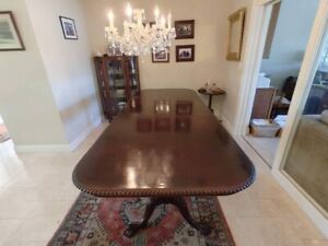 Vintage Chippendale Style Double Pedestal Walnut Dining Table