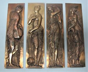 Fine Set Of 4 Barbedienne Bronze Plaques Of Nymphs Jean Goujon C 1870 Antique
