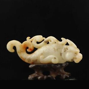China Old Natural Hetian Jade Hand Carved Statue Fish Pendant 4 9 Inch Q