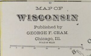 Vintage 1903 Wisconsin Map 14 X22 Old Antique Original Ashland Milwaukee Wi