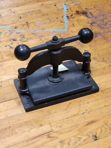 Antique Cast Iron Book Press In Working Condition 13x10 Inch Work Area 