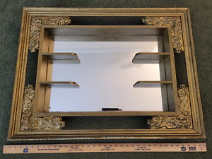 Vintage Shadow Box Mirror Gold Painted Wood 32 X 24