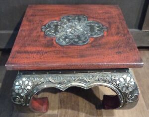 Vintage Chinese Coffee Table Opium Plant Stand Display Table Wood Maroon Gold