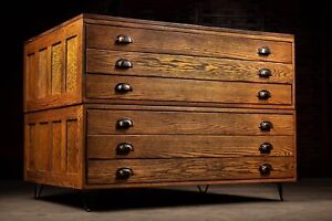 Vintage Six Drawer Wooden Flat File Cabinet