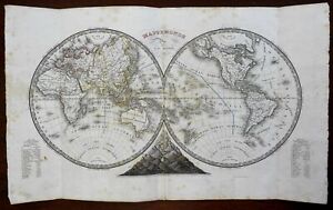 World Map In Two Hemispheres Mountains Of The World 1834 Monin Engraved Map