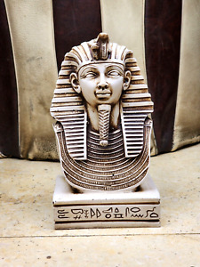 Unique Ancient Egyptian King Tut White Bust Head Statue Tutankhamun Figure