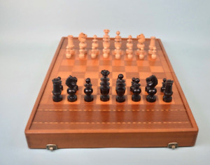 Large Antique French Ebony Chess Set Folding Board