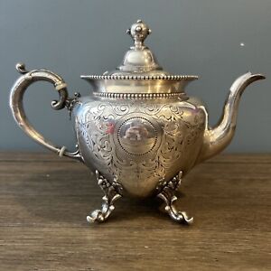 Antique Short Silverplate Teapot W Engraved Name King No Makers Mark 