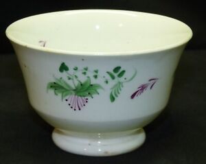 Antique 19th C Handleless Porcelain Cup Floral Painted England Staffordshire