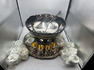 Vintage Towle Sterling Silver Plated Punch Bowl Set W 20 Cups And Ladle